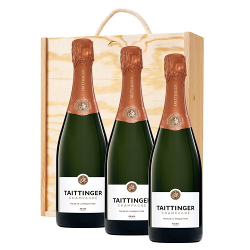 Taittinger Les Folies de la Marquetterie 75cl Treble Pine Wooden Gift Boxed (3 x 75cl)